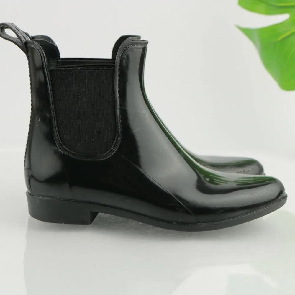 J Crew Womens Rain Boot Size 7 Black‎ Rubber Water Resistant Chelsea Bootie Flat